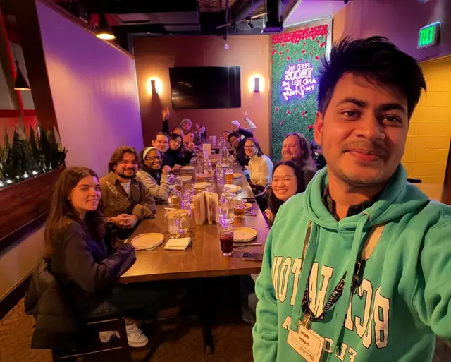 Naim Bin Hasan at dinner with the Purdue University sociology cohort during his PhD visit.